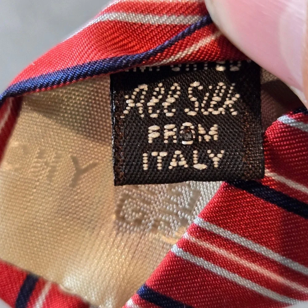 Givenchy Monsieur Silk Tie Mens OS Red White Navy Blue Striped Vintage 90s Italy